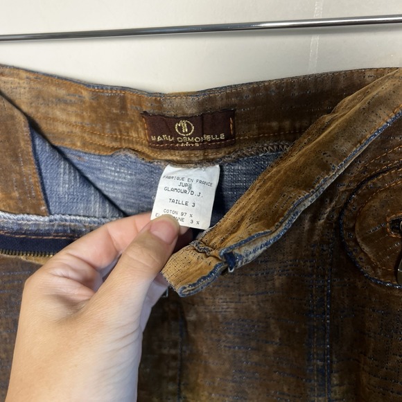 Maille Demoiselle Paris Tan Blue Y2K‎  90s Stretch Velvet Beyoncé Mini Skirt 3 - Picture 5 of 6